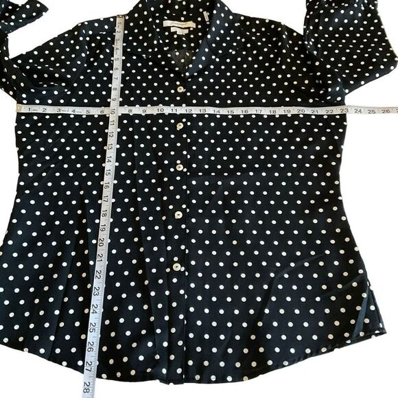 Foxcroft NYC Blouse Cotton Button Down Black White Polka Dots Fitted Size 14 - Picture 5 of 9